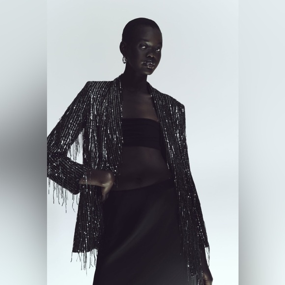 Zara Women's Black and Silver Blazer - Picture 8 of 12